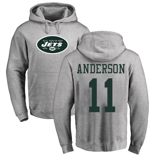 New York Jets Men Ash Robby Anderson Name and Number Logo NFL Football 11 Pullover Hoodie Sweatshirts